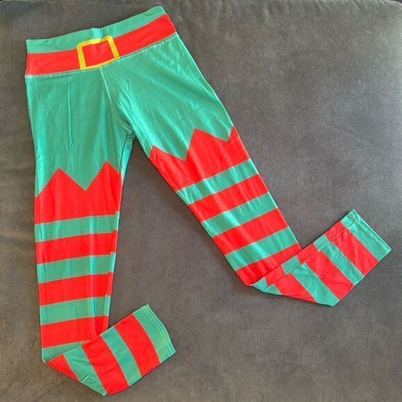 Women’s Holiday Red Green Ankle Length Fun Christmas Leggings Size M (8/10) NEW - Picture 1 of 7